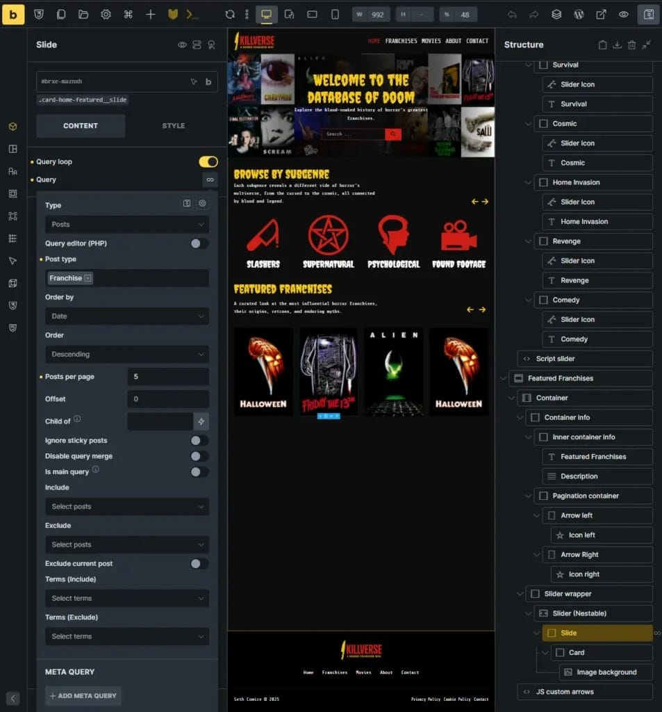 A screenshot of Bricks Builder editor.
